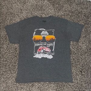 Gildan Charcoal Tee with Orange and White Graphic